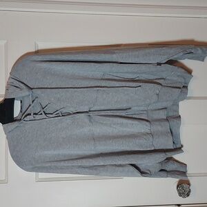 Terez Lace Up Hockey Hoodie Light Gray Large